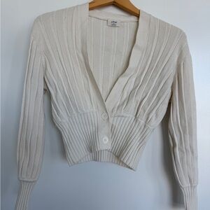 Wilfred Aritzia Ivory Ribbed V-Neck Button Cardigan for Spring